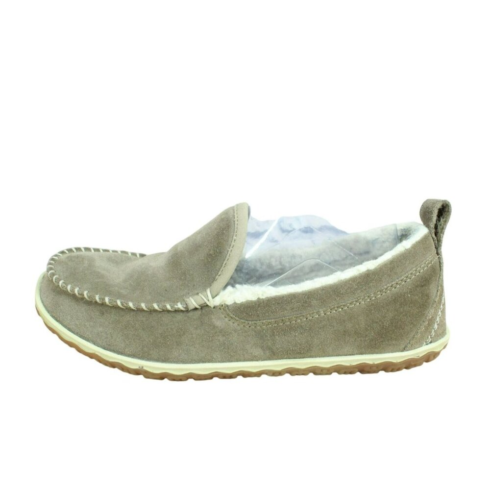 LL Bean Cement Suede Slip-On Fleece Lined Mountain Moccasin Slippers Size 8 M